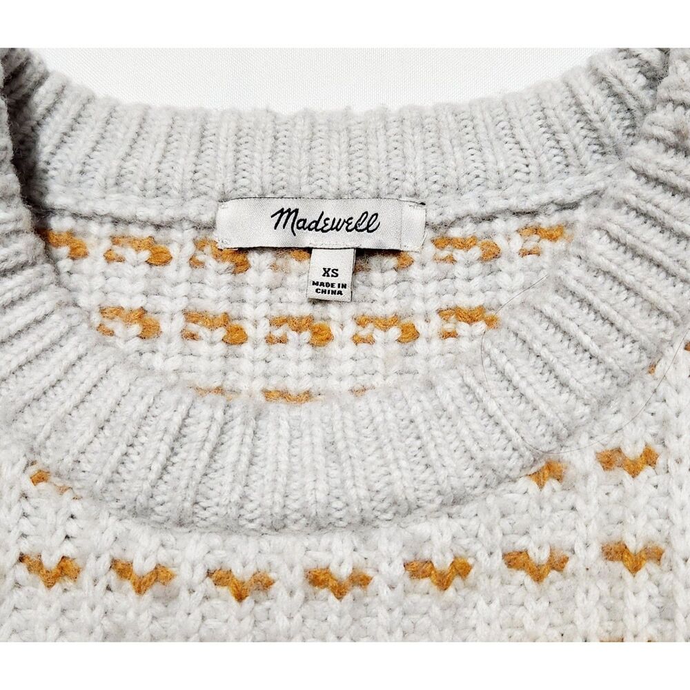 Madewell Striped Metallic Barfield Wool Blend Sweater Sz XS Heather Blizzard - Picture 5 of 6